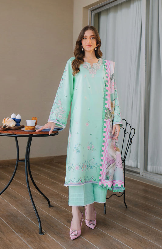 Afsanah by Seran Embroidered Lawn Unstitched 3 Piece Suit - ELAYA - SE26AF - Sea Green - Summer Collection