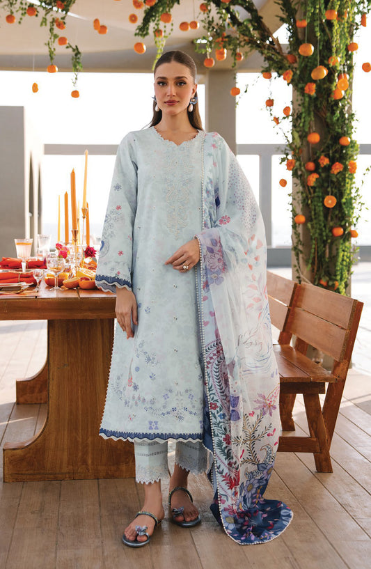 Afsanah by Seran Embroidered Lawn Unstitched 3 Piece Suit - ALARA - SE26AF - Blue - Summer Collection