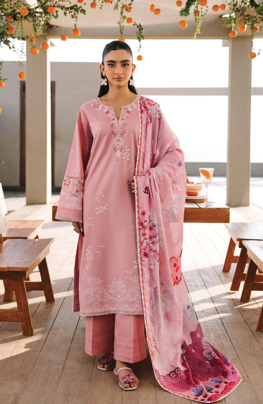 Afsanah by Seran Embroidered Lawn Unstitched 3 Piece Suit - ZIVA - SE26AF - Pink - Summer Collection