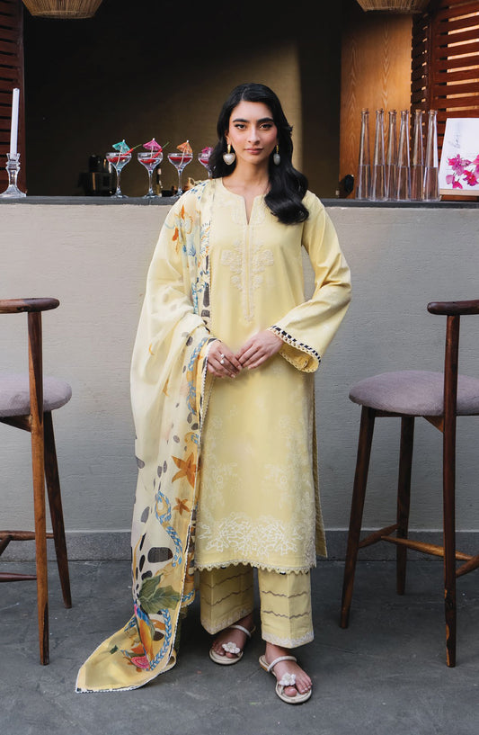 Afsanah by Seran Embroidered Lawn Unstitched 3 Piece Suit - SINA - SE26AF - Yellow - Summer Collection