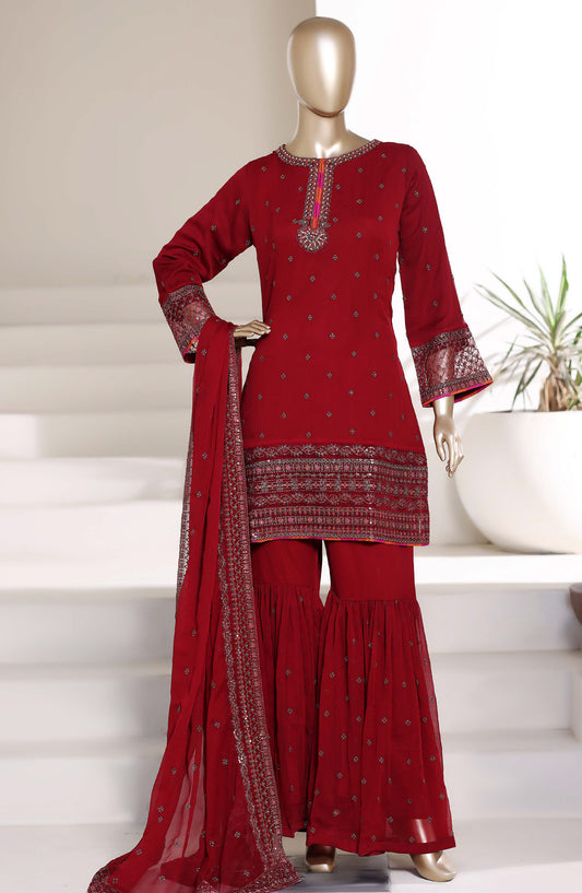 Afsanay by Sadabahar Embroidered Chiffon Stitched 3 Piece Suit - CR-33 - SBD26ERY - Red - Festive Collection