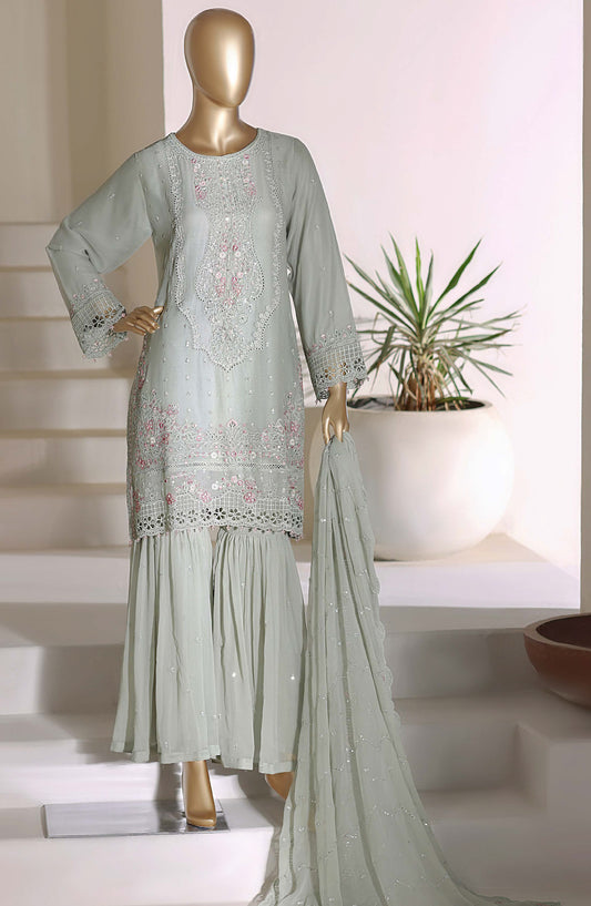 Afsanay by Sadabahar Embroidered Chiffon Stitched 3 Piece Suit - CR-32 - SBD26AFY - Green - Luxury Collection