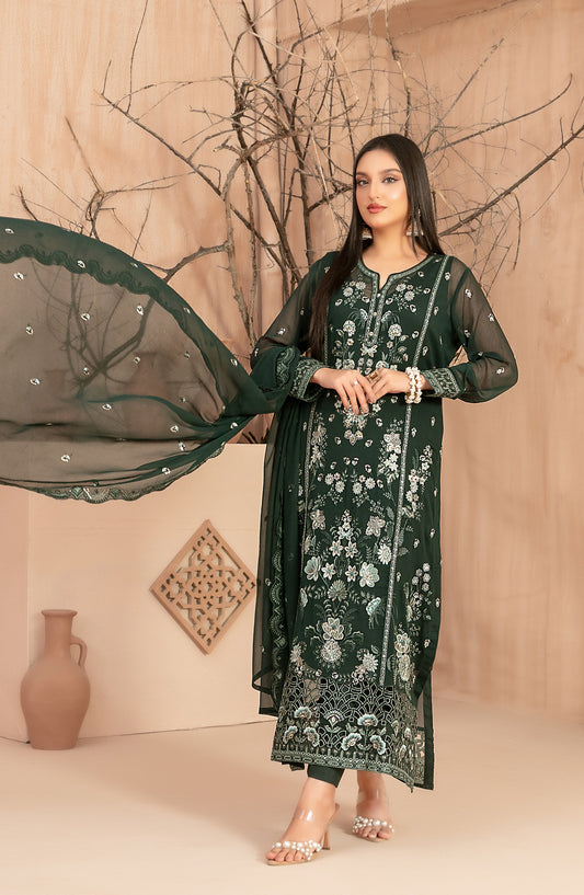 Afsanay by Tawakkal Fabrics Fancy Embroidered Chiffon Unstitched 3 Piece Suit - D-4907 - TF25AFSN - Green - Formals Collection