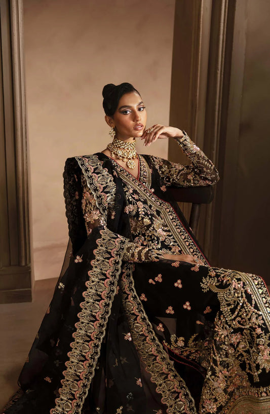 Deewani by Akbar Aslam Luxury Formals Embroidered Organza Unstitched 3 Piece Suit - Elysia - AKA25DWN2 - Black - Festive Collection