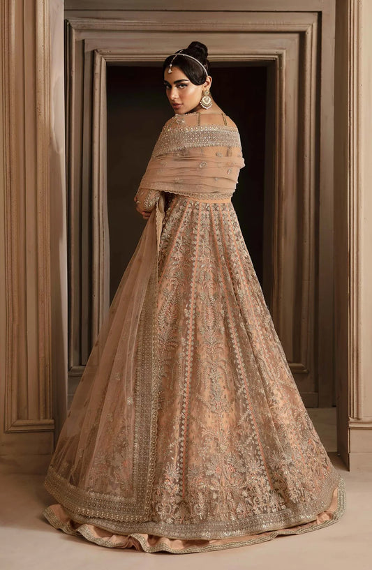 Deewani by Akbar Aslam Luxury Formals Embroidered Net Unstitched 3 Piece Suit - Aveline - AKA25DWN2 - Peach - Festive Collection