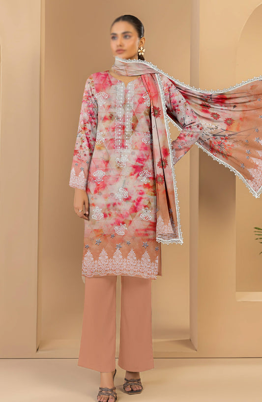 Aks by Al Karim Embroidered Lawn Unstitched 3 Piece Suit - D-08 - AK26AKS - Pink - Summer Collection