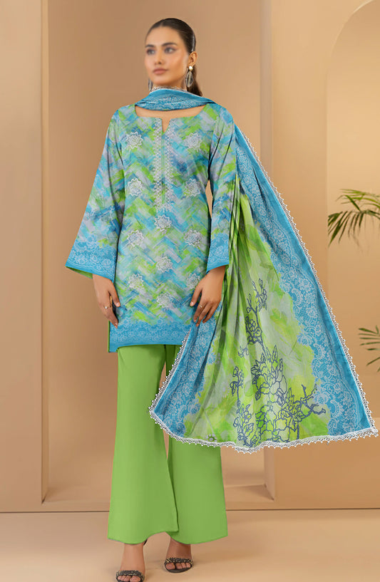 Aks by Al Karim Embroidered Lawn Unstitched 3 Piece Suit - D-06 - AK26AKS - Green - Summer Collection