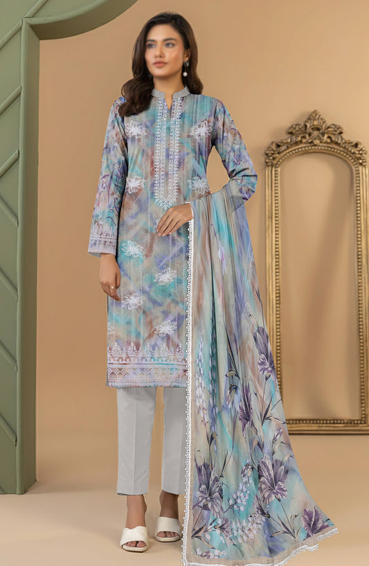 Aks by Al Karim Embroidered Lawn Unstitched 3 Piece Suit - D-04 - AK26AKS - Blue - Summer Collection