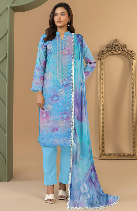 Aks by Al Karim Embroidered Lawn Unstitched 3 Piece Suit - D-03 - AK26AKS - Blue - Summer Collection