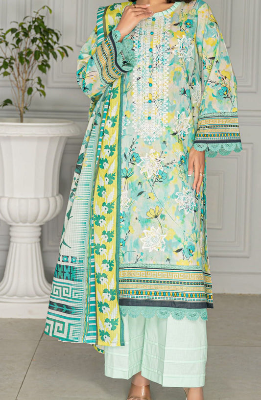 Aks Embroidered Lawn Unstitched 3 Piece Suit - Design-07 - AK25AKS - Green - Summer Collection