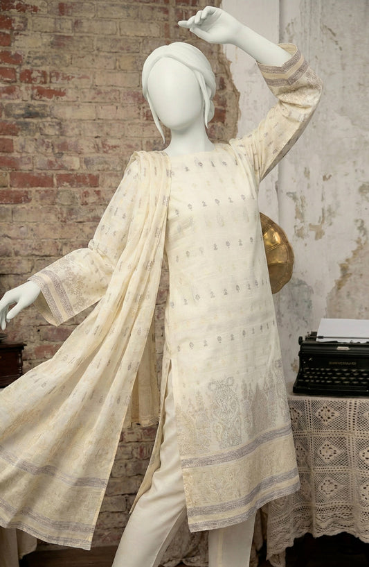 Al Karim Baroshia Lawn Unstitched 3 Piece Suit - D-02 - AK26BARS - Off White - Summer Collection