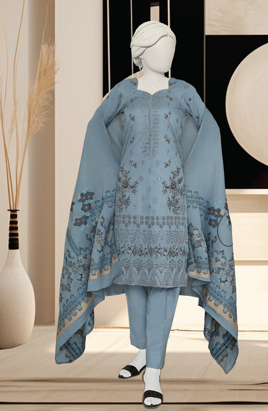 Al Karim Embroidered Slub Lawn Unstitched 3 Piece Suit - D-06 - AK26SLB - Blue - Summer Collection