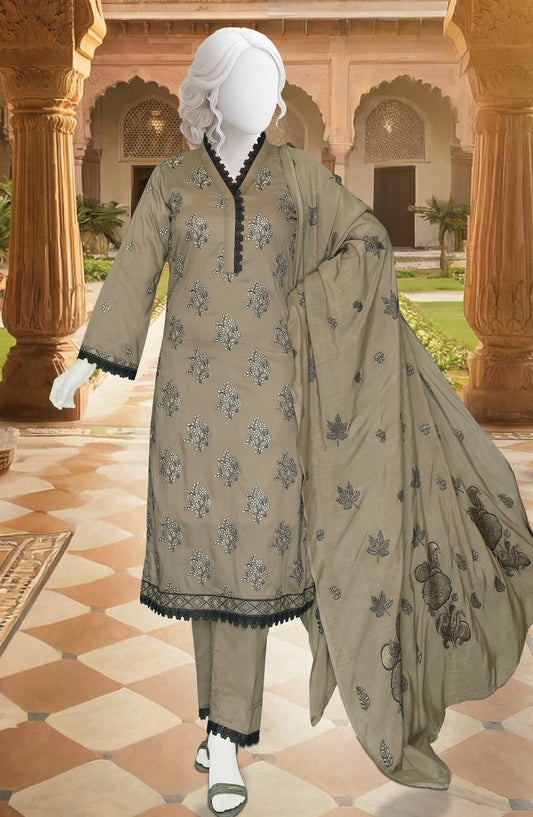 Al Karim Embroidered Fancy Brosha Lawn Unstitched 3 Piece Suit - D-05 - AK26SHA - Grey - Summer Collection
