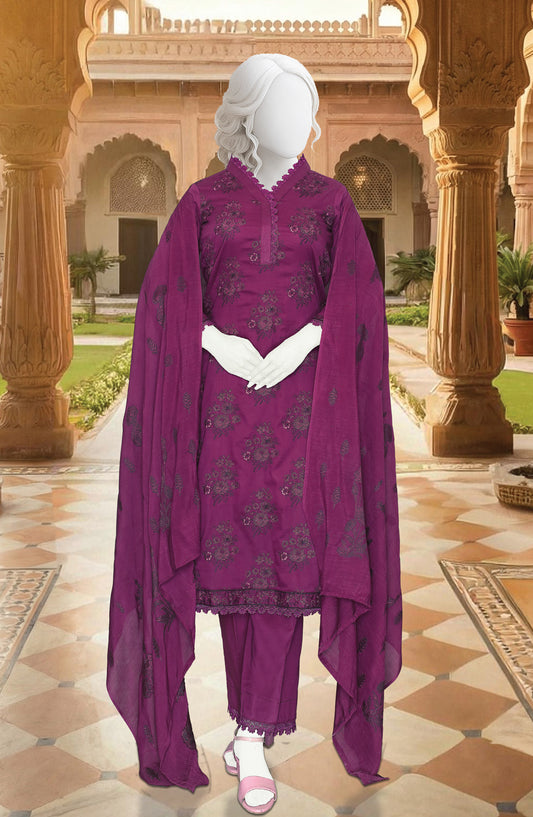 Al Karim Embroidered Fancy Brosha Lawn Unstitched 3 Piece Suit - D-03 - AK26SHA - Purple - Summer Collection