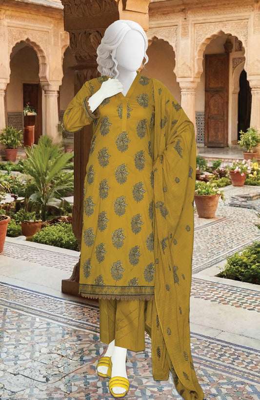 Al Karim Embroidered Fancy Brosha Lawn Unstitched 3 Piece Suit - D-02 - AK26SHA - Mustard - Summer Collection