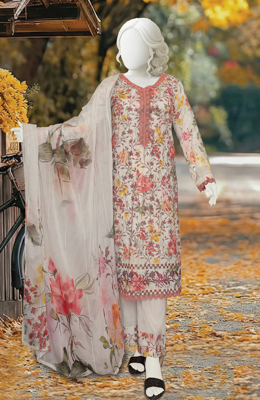 Al Karim Printed & Embroidered Lawn Slub Unstitched 3 Piece Suit - D-07 - AK26PEB - Pink - Summer Collection