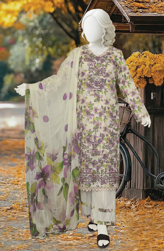Al Karim Printed & Embroidered Lawn Slub Unstitched 3 Piece Suit - D-06 - AK26PEB - Green - Summer Collection