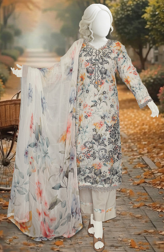 Al Karim Printed & Embroidered Lawn Slub Unstitched 3 Piece Suit - D-05 - AK26PEB - Multi - Summer Collection