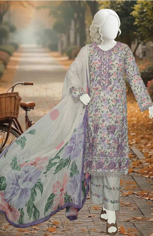 Al Karim Printed & Embroidered Lawn Slub Unstitched 3 Piece Suit - D-03 - AK26PEB - Purple - Summer Collection