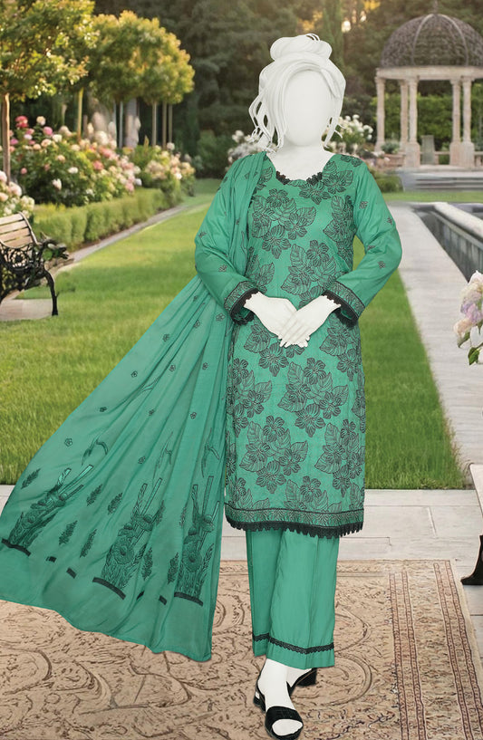 Al Karim Embroidered Lawn Unstitched 3 Piece Suit - D-01 - AK26FNL - Green - Summer Collection