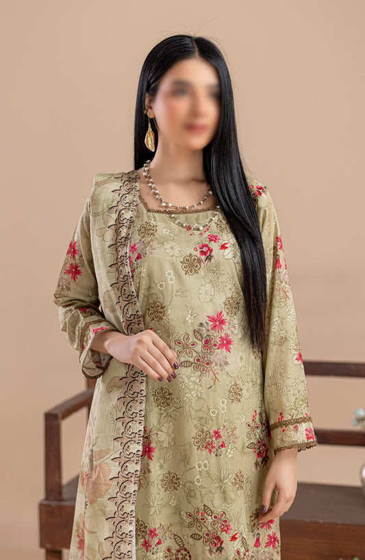 Aleen Embroidered Lawn Unstitched 3 Piece Suit - Design-01 - AK25ALN2 - Green - Summer Collection