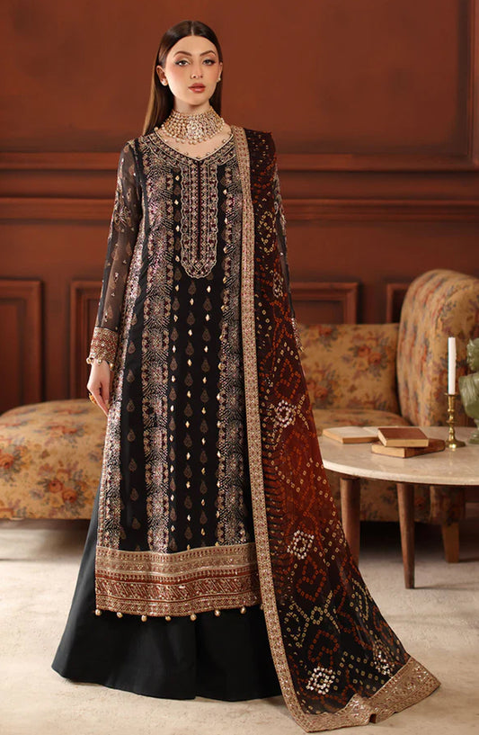 Alfaaz by Nureh Luxury Embroidered Chiffon Unstitched 3 Piece Suit - NL-93 - NU25AFZ - Black - Festive Collection
