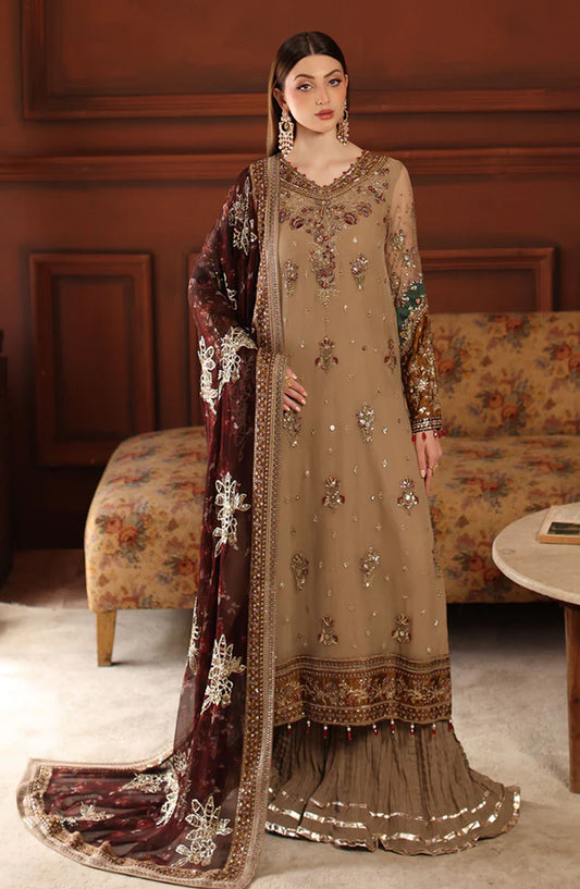 Alfaaz by Nureh Luxury Embroidered Chiffon Unstitched 3 Piece Suit - NL-91 - NU25AFZ - Beige - Festive Collection