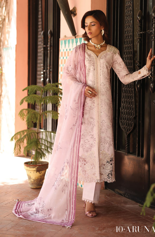 Alizeh Embroidered Lawn Unstitched 3 Piece Suit - ALZ25ELP - AF-EPL-7040-ARUNA - Purple - Eid Collection