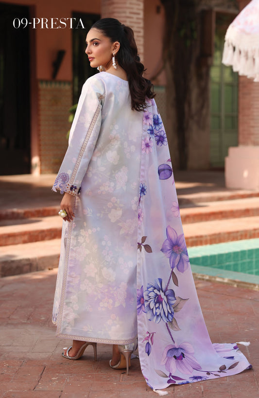 Alizeh Embroidered Lawn Unstitched 3 Piece Suit - ALZ25ELP - AF-EPL-7039-PRESTA - Purple - Eid Collection