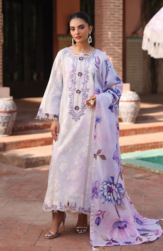 Alizeh Embroidered Lawn Unstitched 3 Piece Suit - ALZ25ELP - AF-EPL-7039-PRESTA - Purple - Eid Collection