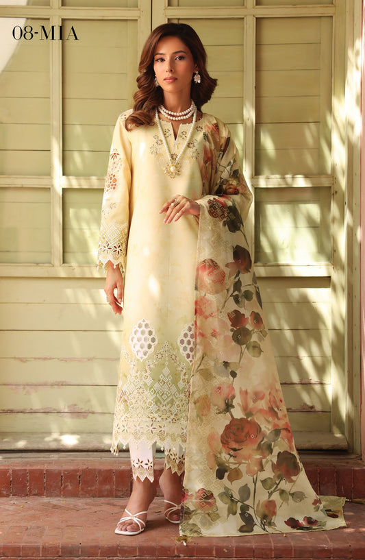 Alizeh Embroidered Lawn Unstitched 3 Piece Suit - ALZ25ELP - AF-EPL-7038-MIA - Fawn - Eid Collection