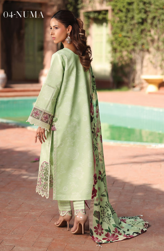 Alizeh Embroidered Lawn Unstitched 3 Piece Suit - ALZ25ELP - AF-EPL-7034-NUMA - Green - Eid Collection