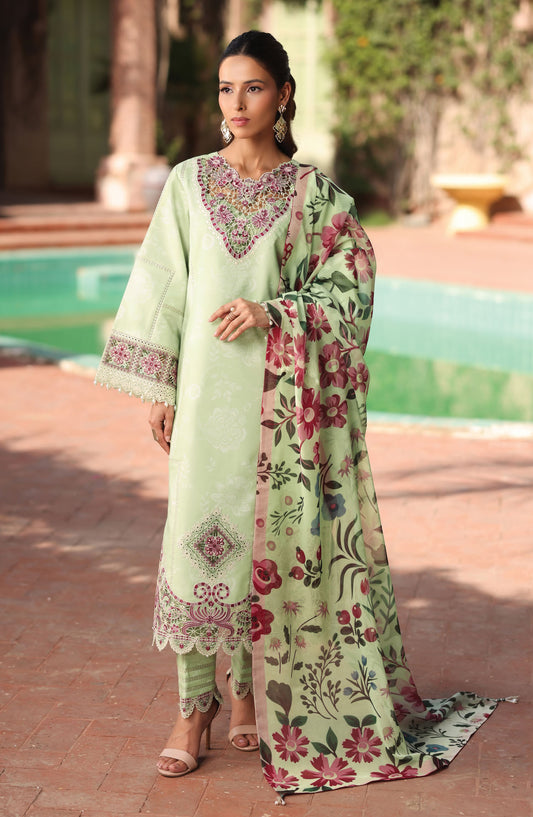 Alizeh Embroidered Lawn Unstitched 3 Piece Suit - ALZ25ELP - AF-EPL-7034-NUMA - Green - Eid Collection
