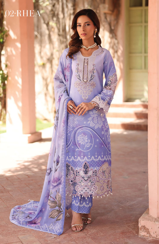 Alizeh Embroidered Lawn Unstitched 3 Piece Suit - ALZ25ELP - AF-EPL-7032-RHEA - Purple - Eid Collection