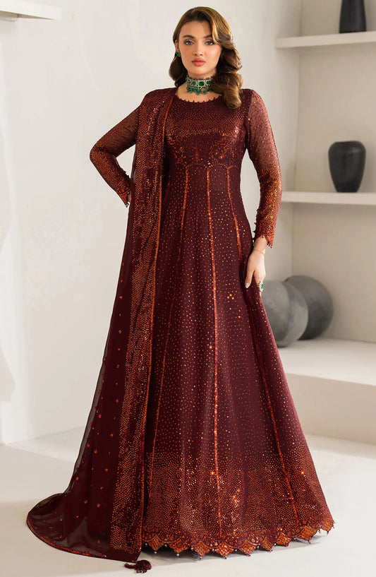 Alizeh Formals Embroidered Luxury Chiffon Unstitched 3 Piece Suit - ALZ25FR - AF-CH-2190 LIYANA - Red - Festive Collection