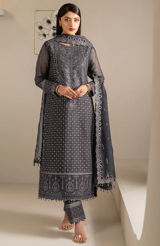 Alizeh Formals Embroidered Luxury Chiffon Unstitched 3 Piece Suit - ALZ25FR - AF-CH-2188 AKOYA - Black - Festive Collection