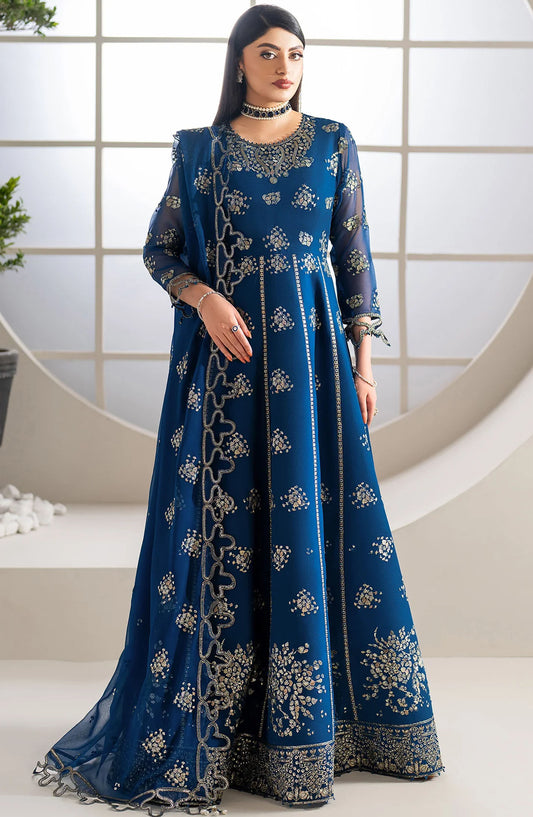 Alizeh Formals Embroidered Luxury Chiffon Unstitched 3 Piece Suit - ALZ25FR - AF-CH-2186 PERNIA - Blue - Festive Collection