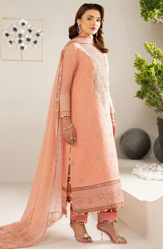 Alizeh Formals Embroidered Luxury Chiffon Unstitched 3 Piece Suit - ALZ25FR - AF-CH-2185 RANISA - Peach - Festive Collection
