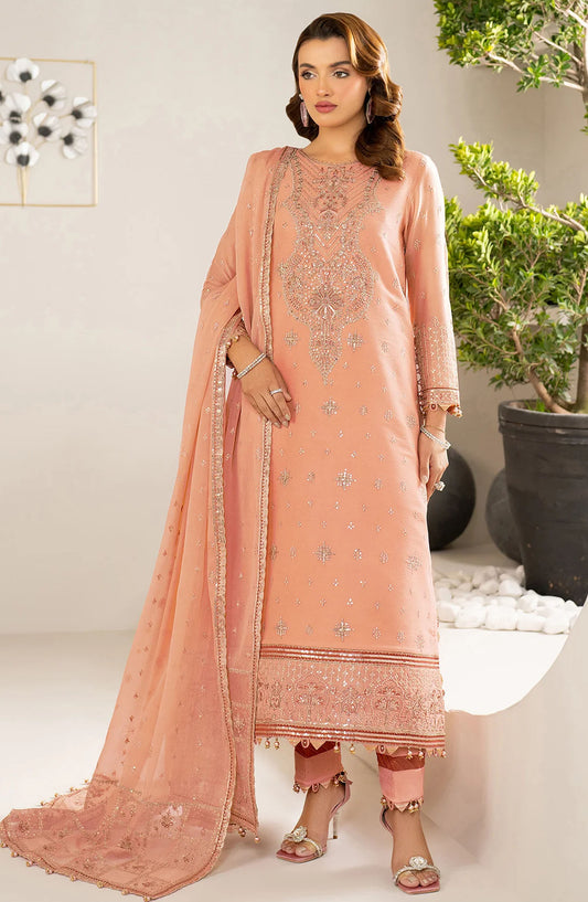Alizeh Formals Embroidered Luxury Chiffon Unstitched 3 Piece Suit - ALZ25FR - AF-CH-2185 RANISA - Peach - Festive Collection