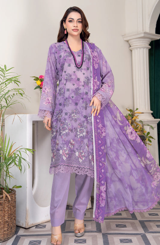 Almas by Riaz Arts Embroidered Lawn Unstitched 3 Piece Suit - Design-07 - RA26ALM - Purple - Summer Collection