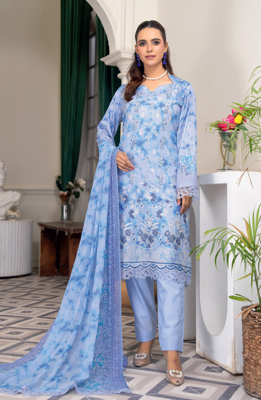 Almas by Riaz Arts Embroidered Lawn Unstitched 3 Piece Suit - Design-03 - RA26ALM - Blue - Summer Collection