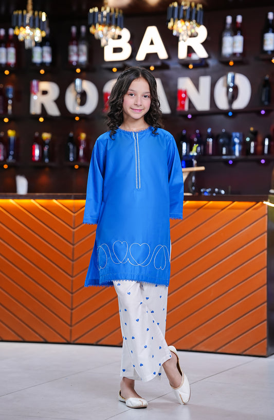 Aloo-Meeru-Hammi by Amna Khadija Embroidered Cotton Stitched 2 Piece Suit - AKAMH-01 - AM26AKAMH - Blue - Festive Girls Collection