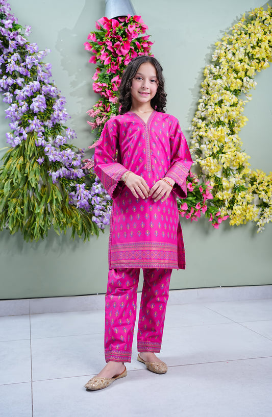 Aloo-Meeru-Hammi by Amna Khadija Printed Cotton Stitched 2 Piece Suit - AKAMH-07 - AM26AKAMH - Pink - Festive Girls Collection