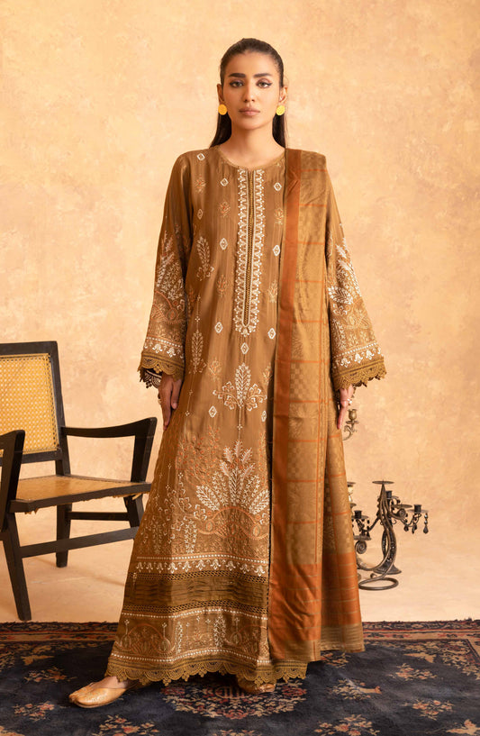 Amaaj by Johra Luxury Embroidered Unstitched 3 Piece Suit - JW-014 - JH25AMJ - Brown - Winter Collection