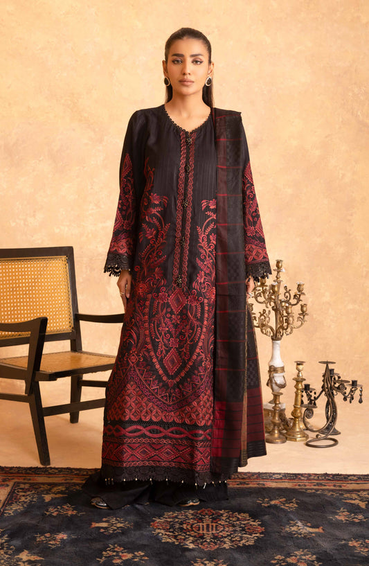 Amaaj by Johra Luxury Embroidered Unstitched 3 Piece Suit - JW-011 - JH25AMJ - Black - Winter Collection