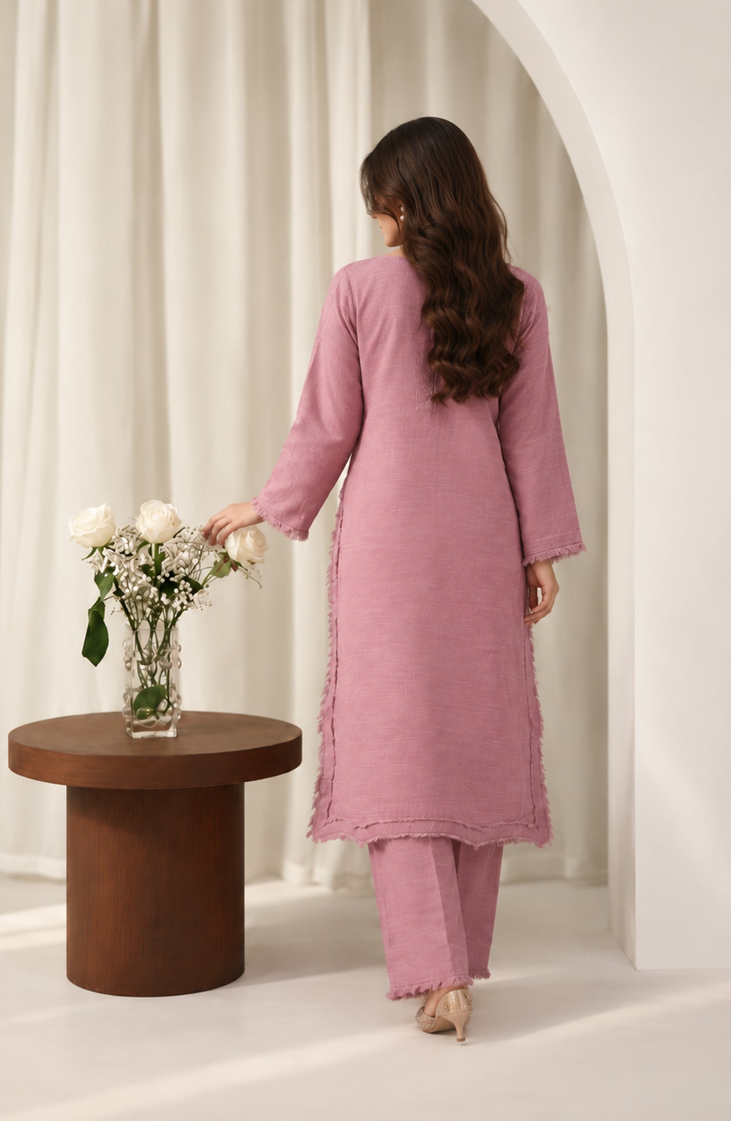 Amaya by Amna Khadija Embroidered Khaddar Stitched 2 Piece Co-ord Set - AKAW-01 - AM26AYA - Pink - Winter Collection