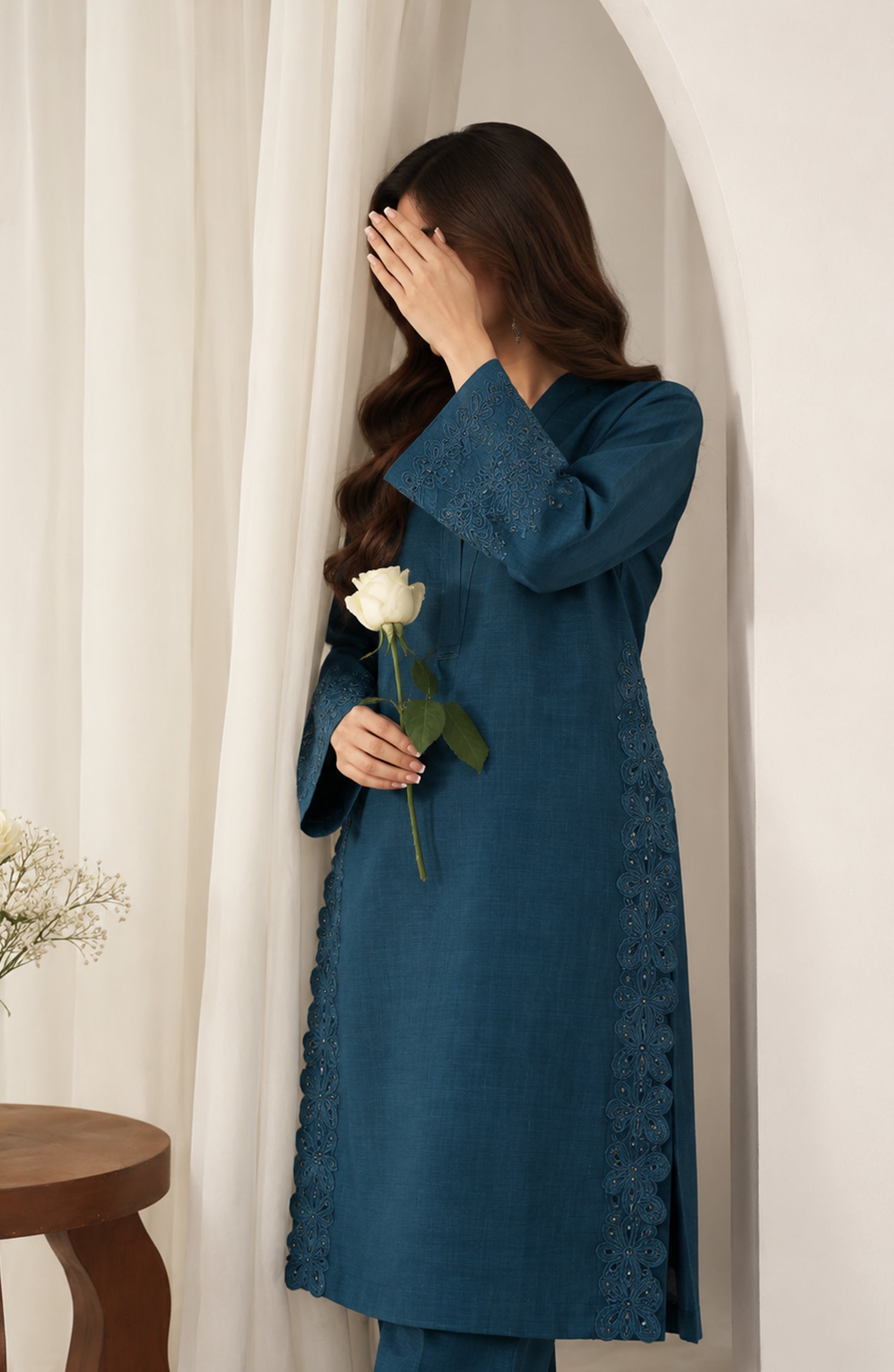 Amaya by Amna Khadija Embroidered Khaddar Stitched 2 Piece Co-ord Set - AKAW-02 - AM26AYA - Blue - Winter Collection
