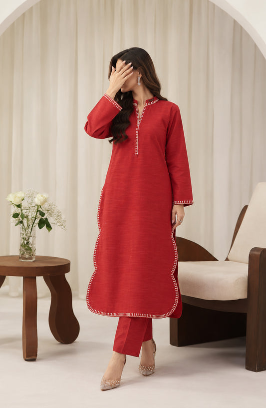Amaya by Amna Khadija Embroidered Khaddar Stitched 2 Piece Co-ord Set - AKAW-06 - AM26AYA - Red - Winter Collection