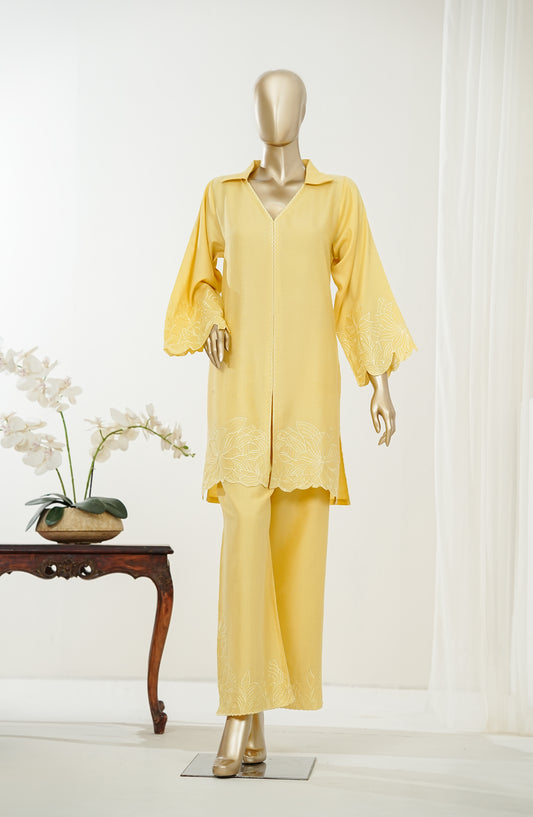 Amaya Mauzan by Amna Khadija Embroidered Dobby Stitched 2 Piece Co-ord Sets - AKAM-02 - AM26AMYA - Yellow - Summer Collection