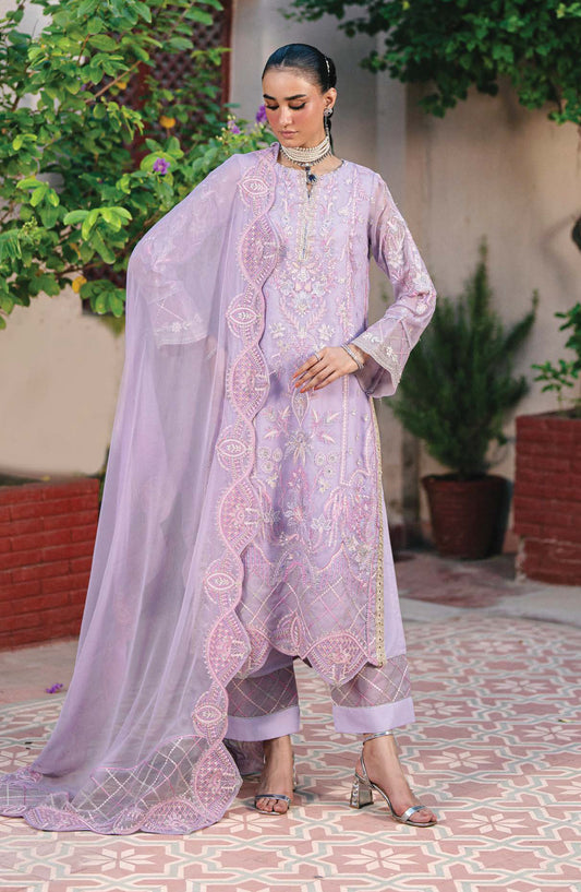 Amel by Freesia Luxury Embroidered Chiffon Unstitched 3 Piece Suit - FSU-5647 ORCHID - FS25AML - Purple - Festive Collection